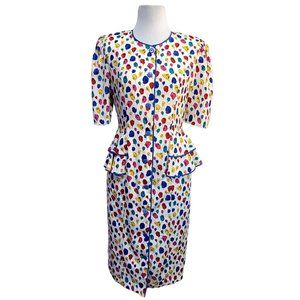Vintage 80s Ms Chaus Womens 12 Colorful Rose Floral Pattern‎ Peplum Sheath Dress